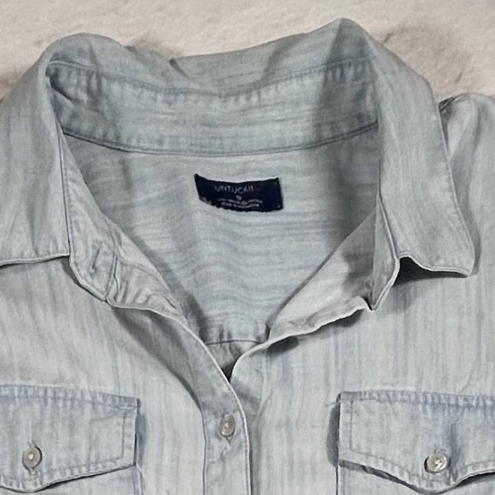 UNTUCKit Terry Shirt Dress Womens 12 Blue Tencel Lyocell Short Sleeve Button Up